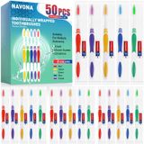 Navona 50 ADET Tek Kullanımlık Diş Fırçası ile Diş Macunu Dökme, Seyahat Diş Macunu, Toplu Diş Macunları, Bireysel Sarılmış Toplu Diş Fırçası, Ergonomi Kolu, Orta Yumuşak Kıl, Seyahat için Mükemmel