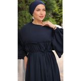 Navra Robalı Büzgülü Oversize Elbise 5093 - Lacivert - Standart