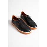 Navro Erkek Siyah Hakiki Deri Casual Sneaker Ayakkabı