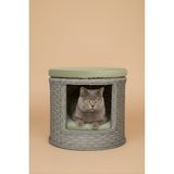 Navruz Metal El Işçiliği Premium Rattan Kedi Evi ve Puf - Pati Dostu Yıkanabilir Alüminyum Lüks Kedi Yatağı - Gri - Yeşil