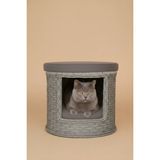 Navruz Metal El Işçiliği Premium Rattan Kedi Evi ve Puf - Pati Dostu Yıkanabilir Alüminyum Lüks Kedi Yatağı - Gri