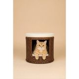 Navruz Metal El Işçiliği Premium Rattan Kedi Evi ve Puf - Pati Dostu Yıkanabilir Alüminyum Lüks Kedi Yatağı - Kahverengi - Krem