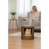 Navruz Metal El Işçiliği Premium Rattan Kedi Evi ve Puf - Pati Dostu Yıkanabilir Alüminyum Lüks Kedi Yatağı - Kahverengi - Yeşil