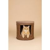 Navruz Metal El Işçiliği Premium Rattan Kedi Evi ve Puf - Pati Dostu Yıkanabilir Alüminyum Lüks Kedi Yatağı - Kahverengi