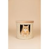 Navruz Metal El Işçiliği Premium Rattan Kedi Evi ve Puf - Pati Dostu Yıkanabilir Alüminyum Lüks Kedi Yatağı - Krem - Pudra