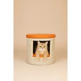 Navruz Metal El Işçiliği Premium Rattan Kedi Evi ve Puf - Pati Dostu Yıkanabilir Alüminyum Lüks Kedi Yatağı - Krem - Turuncu
