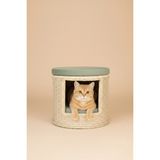 Navruz Metal El Işçiliği Premium Rattan Kedi Evi ve Puf - Pati Dostu Yıkanabilir Alüminyum Lüks Kedi Yatağı - Krem - Yeşil
