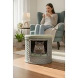 Navruz Metal Premium Rattan Yıkanabilir Kedi Evi - Gri - Yeşil
