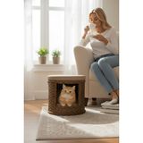 Navruz Metal Premium Rattan Yıkanabilir Puflu Kedi Evi Alüminyum Iskelet - Kahverengi