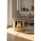 Navruz Metal Premium Rattan Yıkanabilir Puflu Kedi Evi - Gri-Krem