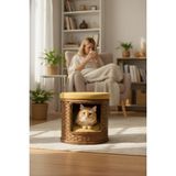 Navruz Metal Premium Rattan Yıkanabilir Puflu Kedi Evi - Kahverengi - Hardal