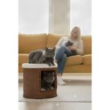 Navruz Metal Premium Rattan Yıkanabilir Puflu Kedi Evi - Kahverengi - Krem
