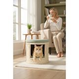 Navruz Metal Premium Rattan Yıkanabilir Puflu Kedi Evi - Krem - Yeşil