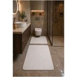 naya home 2'li Peluş Banyo Paspası Halı Klozet Takımı Beyaz Kaymaz Taban (60x50-60x90)