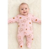 Nayinom Ayıcıklı Patikli Tulum - Açık Pembe - Krem - Beyaz - Pembe - 6 Ay