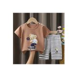 naynes Kız ve Erkek Çocuk %100 Pamuklu T-Shirt, Şort 2'li Takım Yaz Kıyafeti (3 YAŞ / Kahverengi Ayıcık)