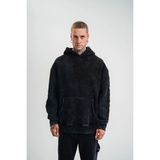 Nayora Pazarlama Erkek 3 Iplik Pamuklu Kapüşonlu Yıkamalı Nakışlı Hoodie Sweatshirt - Siyah