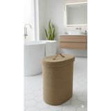 Nays Home Jüt Hasır Kapaklı Oval Çamaşır Sepeti, 45X45 Kirli Sepeti, Oyuncak Sepeti