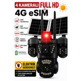 Naystek 4 Kameralı 4G eSIM Güneş Enerjili Güvenlik Kamerası - Sim Kartlı - Çift Solar Panel - WiFi & Elektirik Gerektirmez - AOV 7/24 Kayıt - Gece Görüş - Full HD