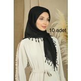 Naz Ipek 10'lu Paket Pamuklu Düz Renk Boncuklu Siyah Yazma Hediyelik Dağıtmalık 110x110cm