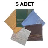 Naz İpek 5'li Set Pamuklu Işlemeli Çizgili Flamlı Eşarp 100X100CM Yazma - Indigo