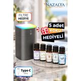 Nazalya +5 Adet Koku Hediyeli 400ml Ultrasonik Oda ve Araç Hava Nemlendirici Buhar Makinesi Ve Aroma Difüzörü Koku