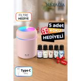 Nazalya +5 Adet Koku Hediyeli Ultrasonik Oda ve Araç Hava Nemlendirici Buhar Makinesi Ve Aroma Difüzörü Koku