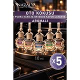 Nazalya 5li Set Oto Araç Kokusu Vanilya - Okyanus - Pudra - Kavun - Lavanta Aromalı Araba Ortam Parfümü 10ml (x5 ADET)