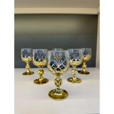 Nazan Home Bohemia Kristal Ayaklı Gold Kesme El Işi Kahve Yanı Su Bardağı - Altın - 150 ml