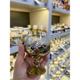 Nazan Home Bohemia Kristal Ayaklı Gold Kesme El Işi Kahve Yanı Su Bardağı - Altın - 250 ml