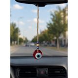 Nazar Boncuğu Dikiz Aynası Süsü Kırmızı Renkli 3 cm Duvar Süsü El Yapımı Cam Kapı Süsü Araba