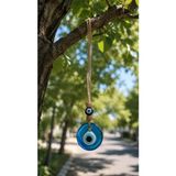 Nazar Boncuğu Dikiz Aynası Süsü Mavi Renkli 4 cm Duvar Süsü El Yapımı Cam Kapı Süsü - Çok Renkli