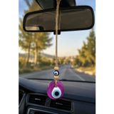Nazar Boncuğu Dikiz Aynası Süsü Pembe Renkli 4 cm Duvar Süsü El Yapımı Cam Kapı Süsü Araba