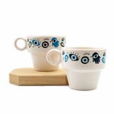 Nazar Boncuğu & Hamsa Temalı 2'li Espresso Bardak Seti - Hediye Seramik Fincan