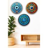 Nazar Boncuğu Kristal Mdf Tablo Seti – 3’lü Modern Duvar Dekoru | Salon, Oturma Odası, Ev Için