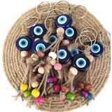 Nazar Boncuk Anahtarlık 20 Adet Kötü Göz Kovucu Nazar Hand Made Hasır Renkli Ahşap Boncuklu Nazarlı Anahtarlık