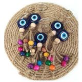 Nazar Boncuk Anahtarlık 5 Adet Kötü Göz Kovucu Nazar Hand Made Hasır Renkli Ahşap Boncuklu Nazarlı Anahtarlık