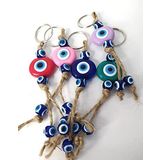 Nazar Boncuk Anahtarlık 5 Adet Kötü Göz Kovucu Nazar Hand Made Hasır Renkli Boncuklu Nazarlı Anahtarlık