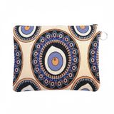 Nazar Boncuklu Mandala Desenli Clutch Çanta, Bej Evil Eye Nakışlı Portföy, 26x18x2 cm