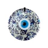 Nazar Boncuklu Yaprak Desenli Gümüş Rengi Füzyon Cam El Yapımı 12 Cm Duvar Süsü Nazarlık Hediyelik Eşya