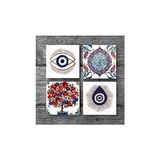 Nazar, Çini Sanatı, Nar Ağacı Taş Bardak Altlığı Seti - 4 Parça - Dekoratif, Rustik Mutfak Aksesuarı, 10X10 Cm, Kaydırmaz Tabanlı, Şık ve Dayanıklı SC408 - standart