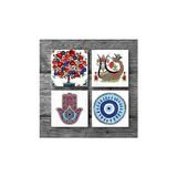Nazar, Fatma Ana Eli , Şahmeran, Nar Ağacı Taş Bardak Altlığı Seti - 4 Parça - Dekoratif, Rustik Mutfak Aksesuarı, 10X10 Cm, Kaydırmaz Tabanlı, Şık ve Dayanıklı SC219 - standart