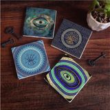 Nazar Taş Bardak Altlığı Seti - 4 Parça - Dekoratif, Rustik Mutfak Aksesuarı, 10X10 Cm, Kaydı - Çok Renkli