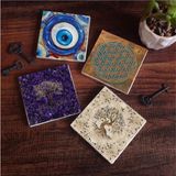 Nazar, Yaşam Çiçeği, Hayat Ağacı Taş Bardak Altlığı Seti - 4 Parça - Dekoratif, Rustik Mutfak Aksesuarı, 10X10 Cm, Kaydırmaz Tabanlı, Şık ve Dayanıklı SC466 - standart