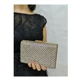 NAZART Kadın Altın Gold Taşlı Abiye Clutch Portföy El Gece Düğün Nişan Çantası