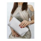 NAZART Kadın Big Taşlı Görünümlü Gümüş Abiye Clutch El Düğün Nişan Gece Omuz Çantası