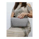 NAZART Kadın Big Taşlı Görünümlü Platin Abiye Clutch El Düğün Nişan Gece Omuz Çantası