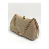 NAZART Kadın Çizgili Altın Abiye Clutch Zincir Askılı El ve Omuz Düğün Nişan Gece Çantası
