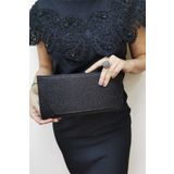 NAZART Kadın Cupra Siyah Simli Clutch Abiye Gece Çantası
