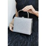 NAZART Kadın Gümüş Kum Sim Abiye Clutch Çantası